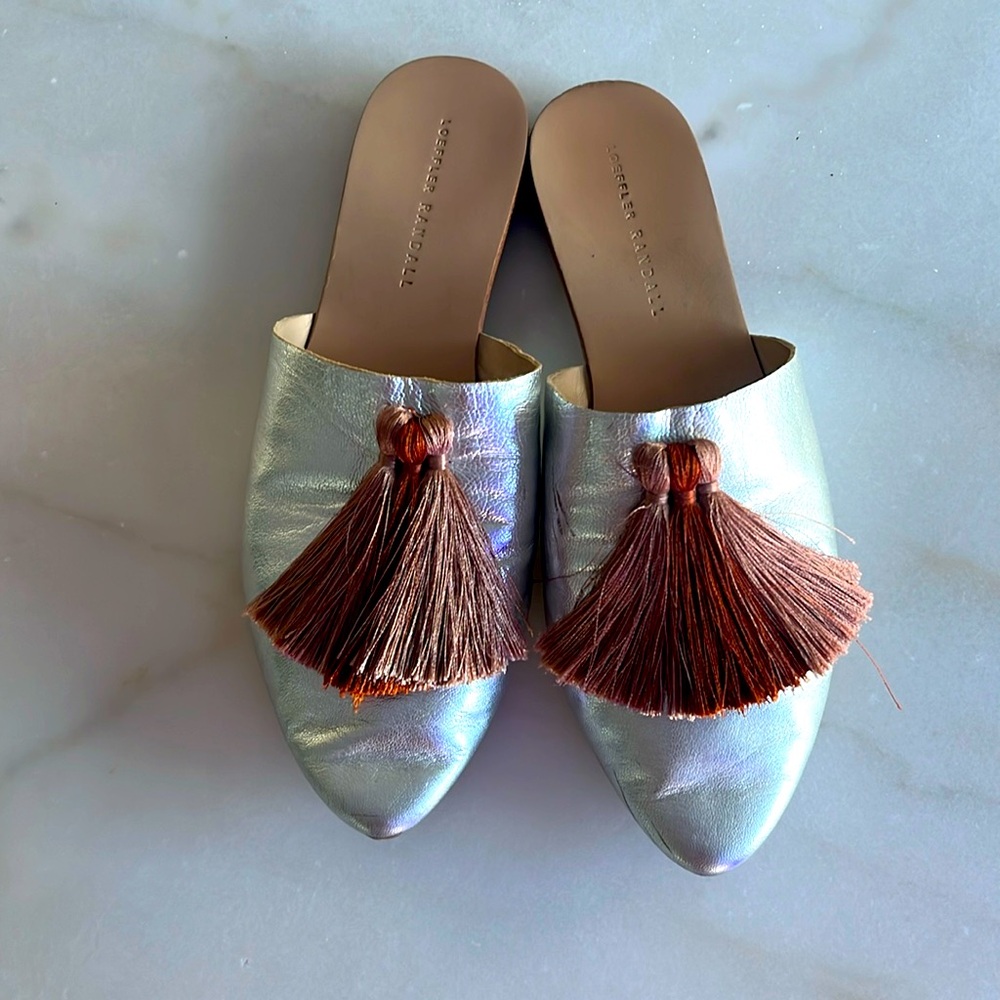 Loeffler Randall Tassel Slides in Platinum